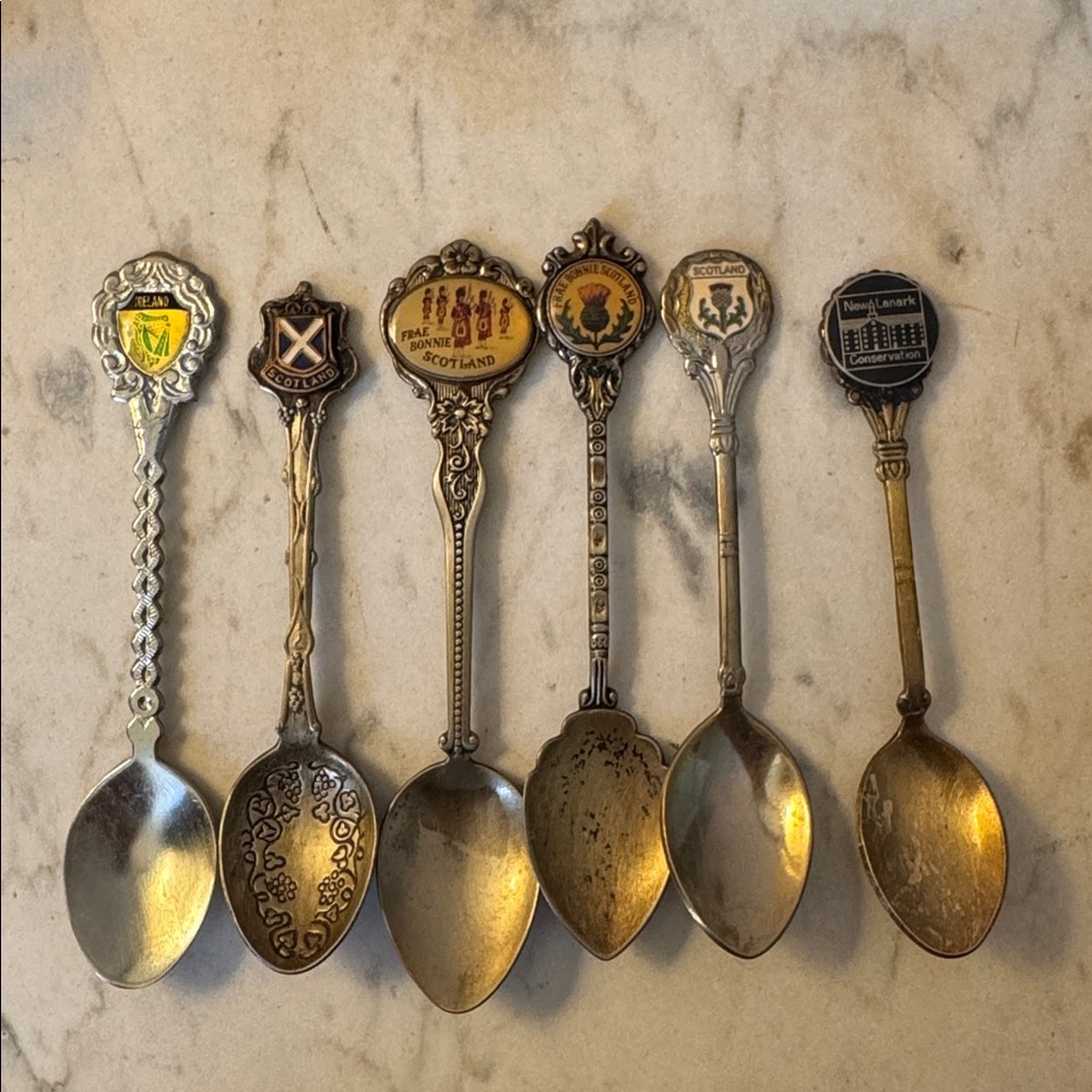 6 Vintage Collectible Scottish/Irish Souvenir Spoons Set